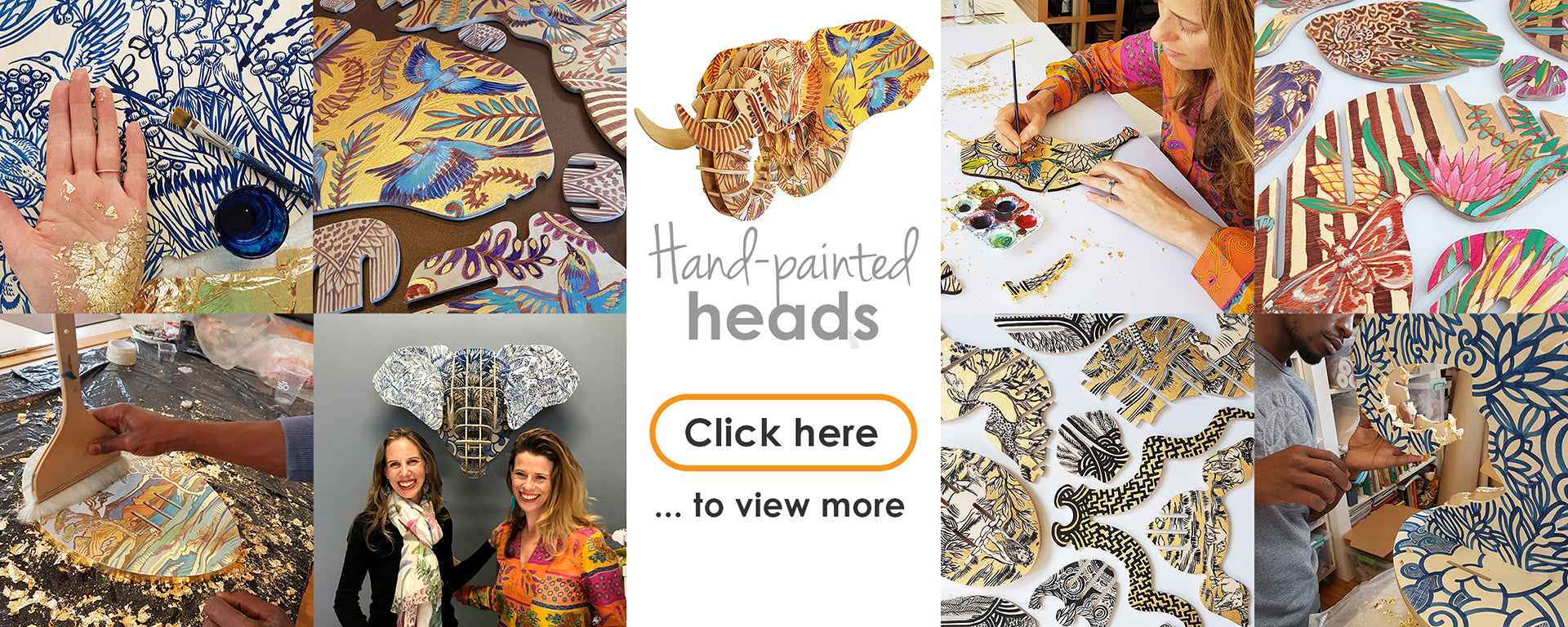 Hand painted heads by artist Sharon Boonzaier, finished in gold leaf
