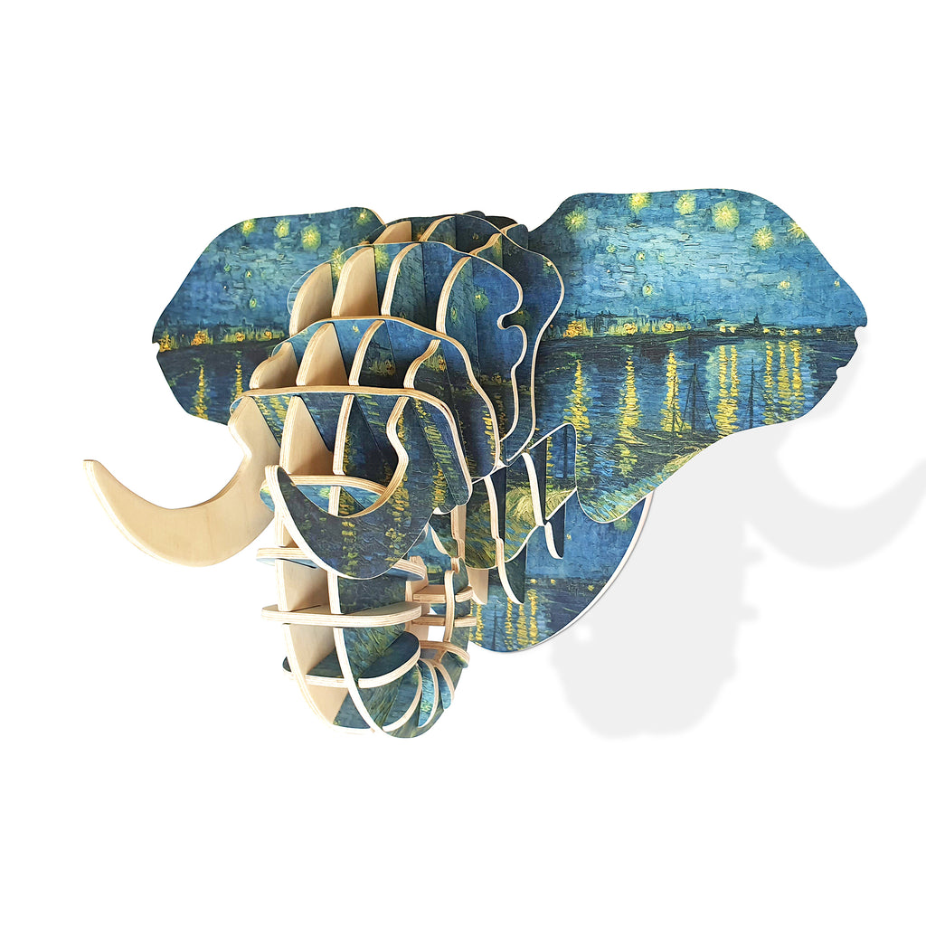 Elephant head with Van Gogh print