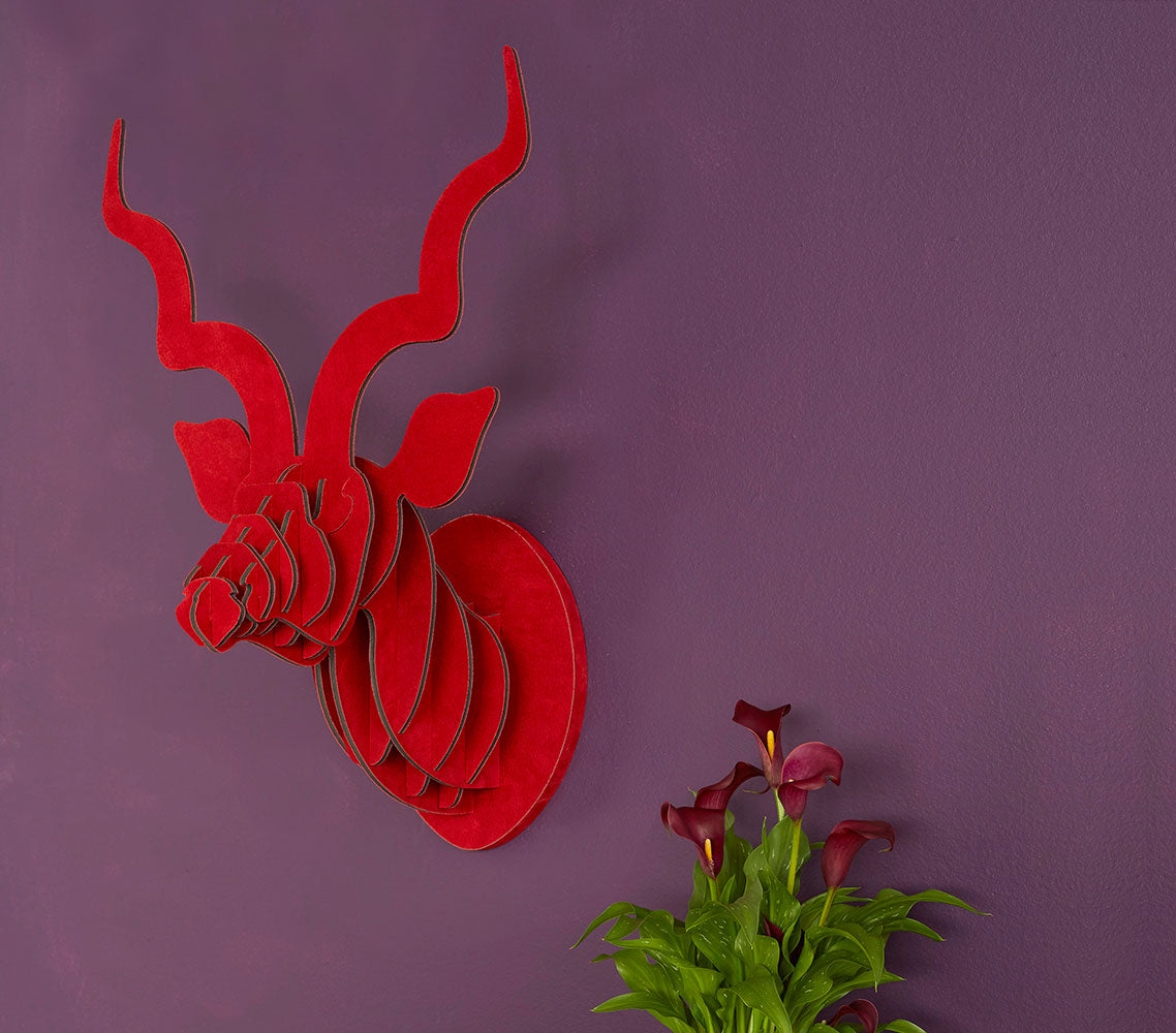 Head On Design Red Suede kudu head