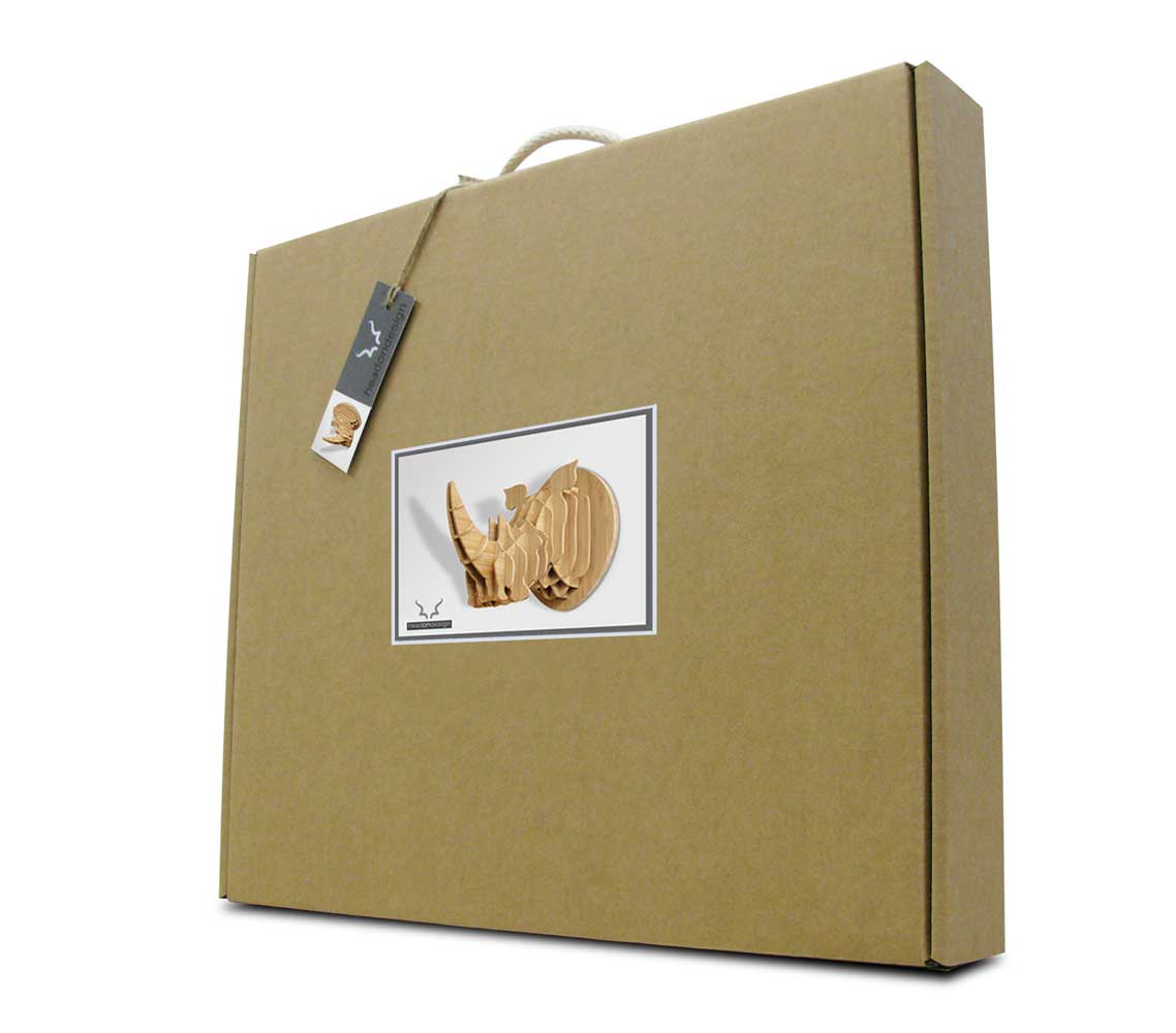 Rhino trophy head in bamboo, Head On design, flat packed