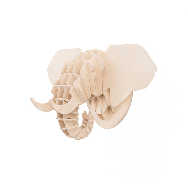 Elephant head sculpture in birch ply