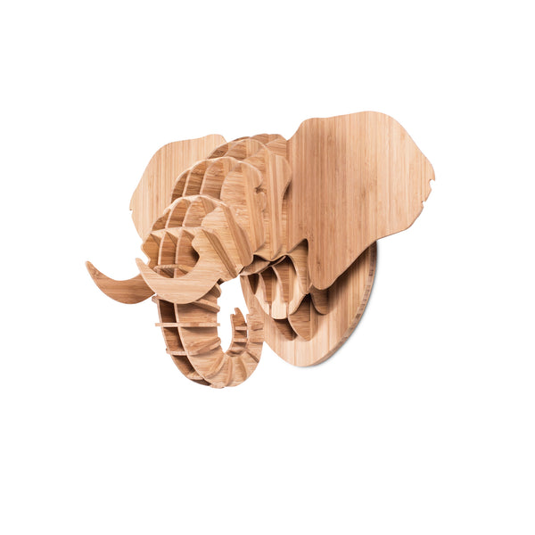 Elephant head sculpture in bamboo