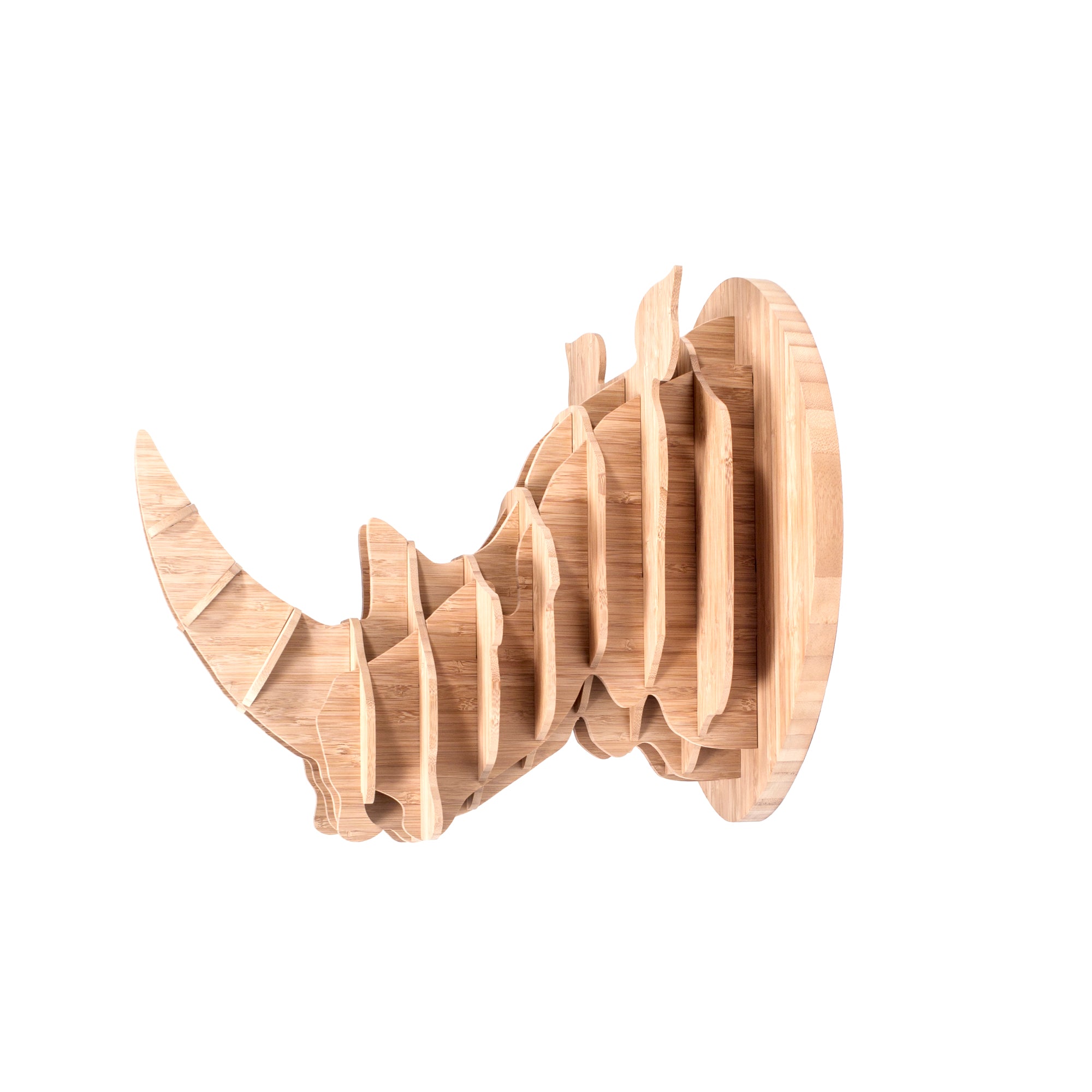 Rhino trophy head in bamboo, Head On design, flat packed