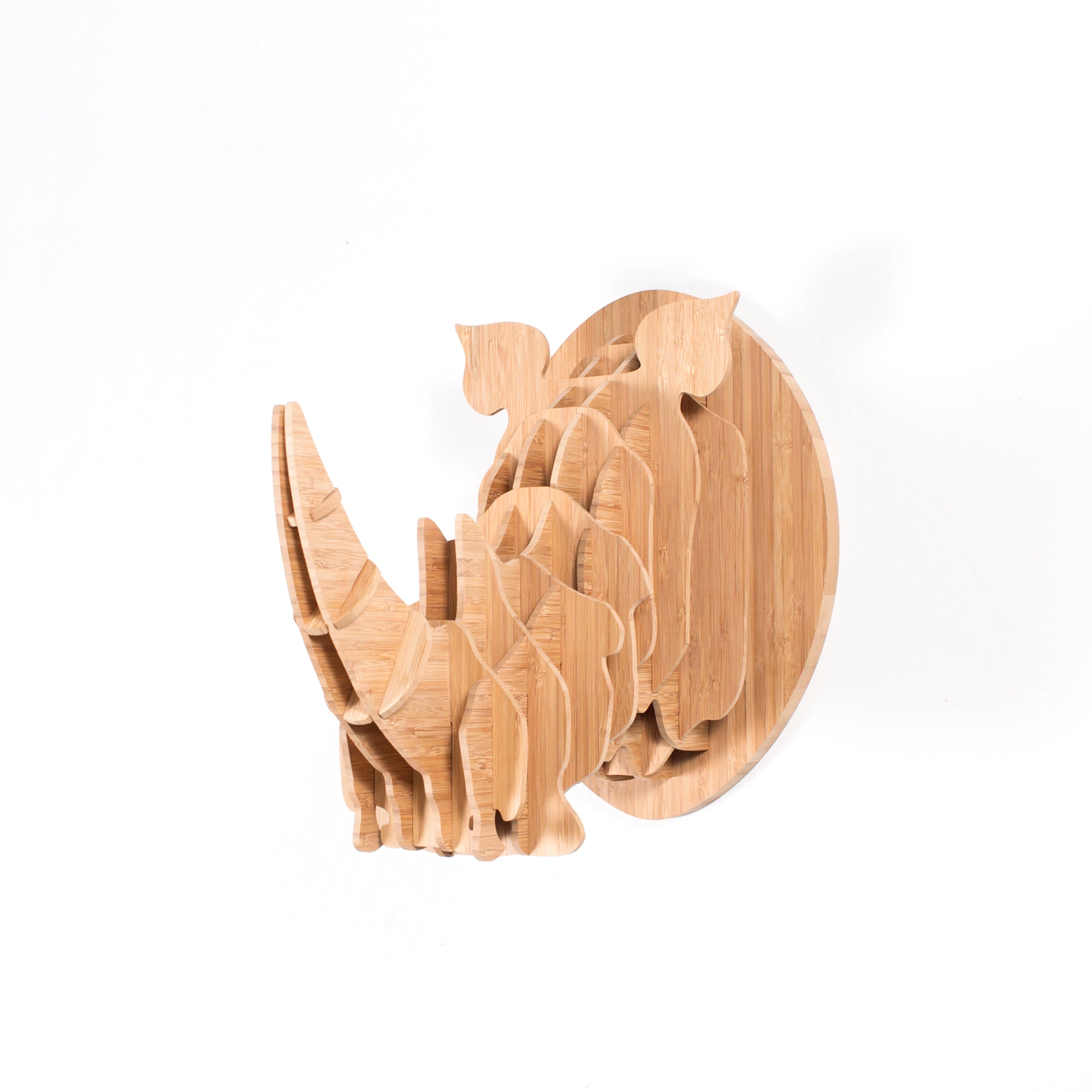 Rhino trophy head in bamboo, Head On design, flat packed