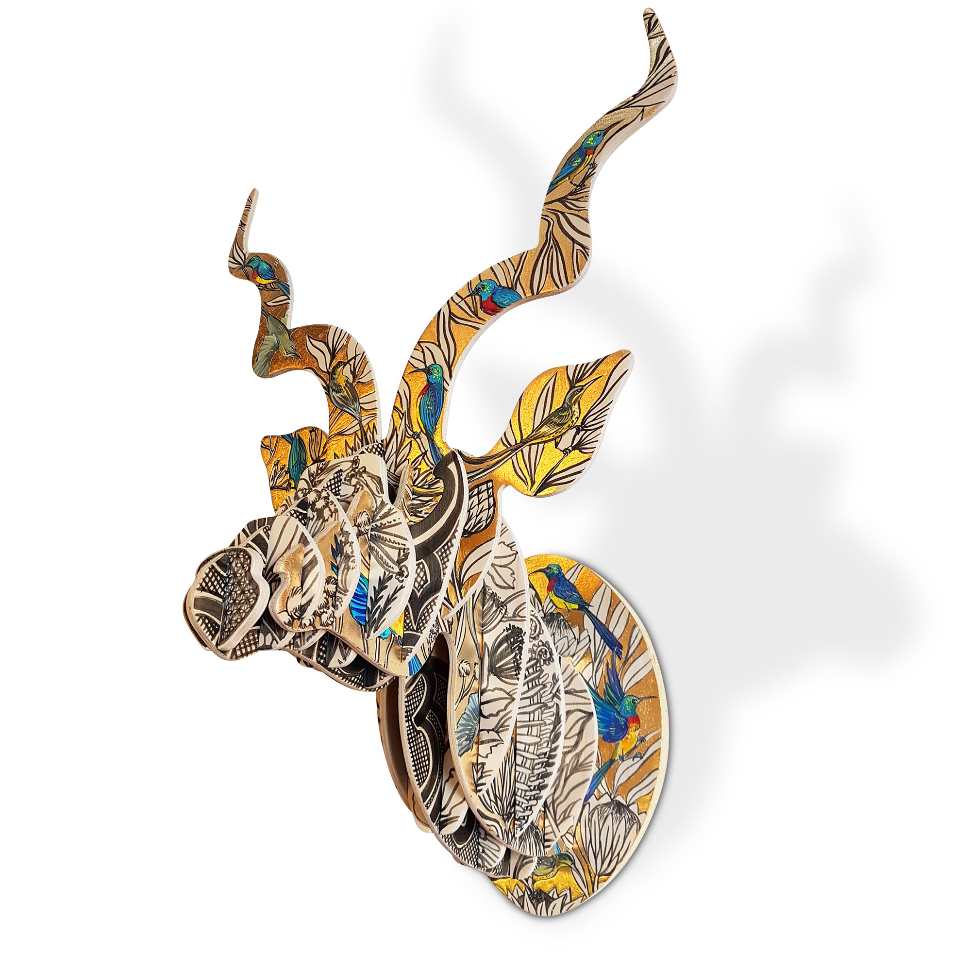 Hand painted Fynbos Kudu head by artist Sharon Boonzaier