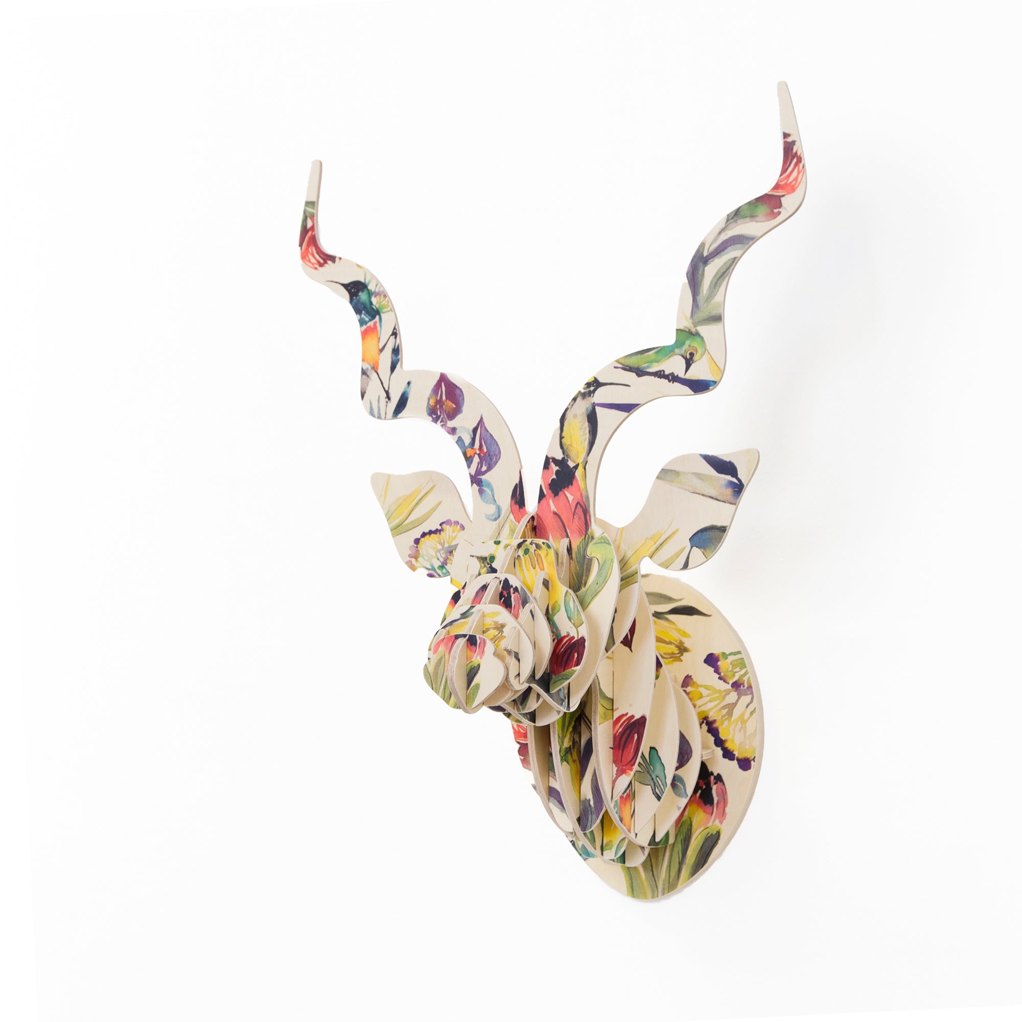 Kudu Artist print head, Fynbos Sugarbirds and proteas