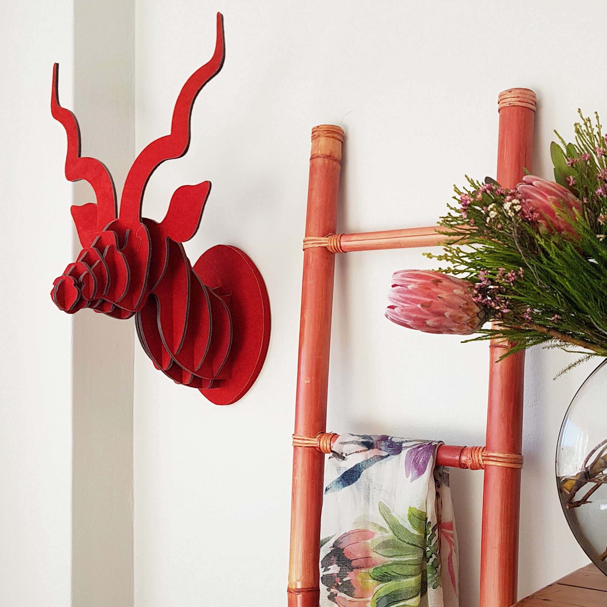 Kudu Trophy Head in Red Suede