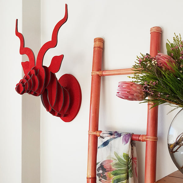 Kudu Trophy Head in Red Suede