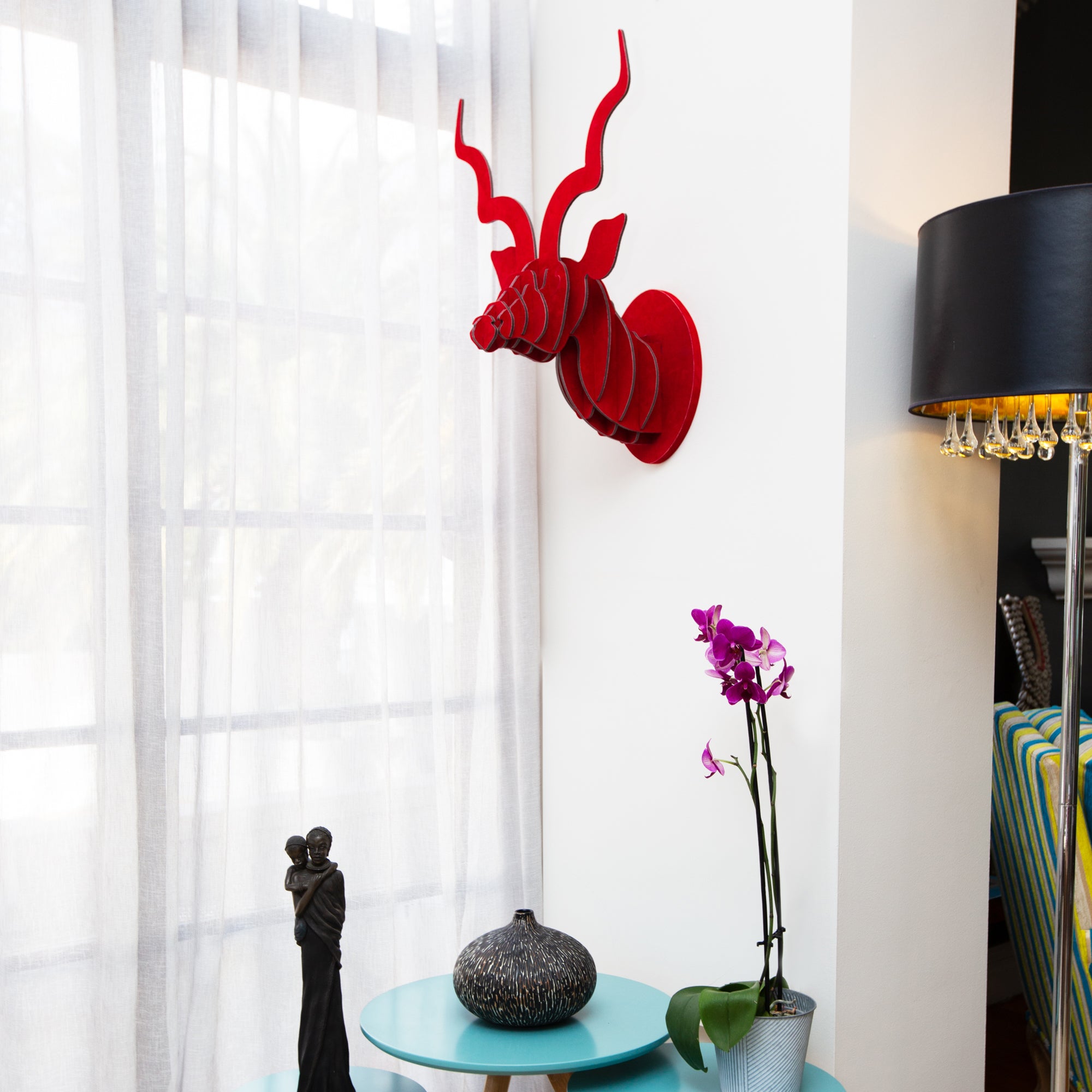Head On Design Red Suede kudu head