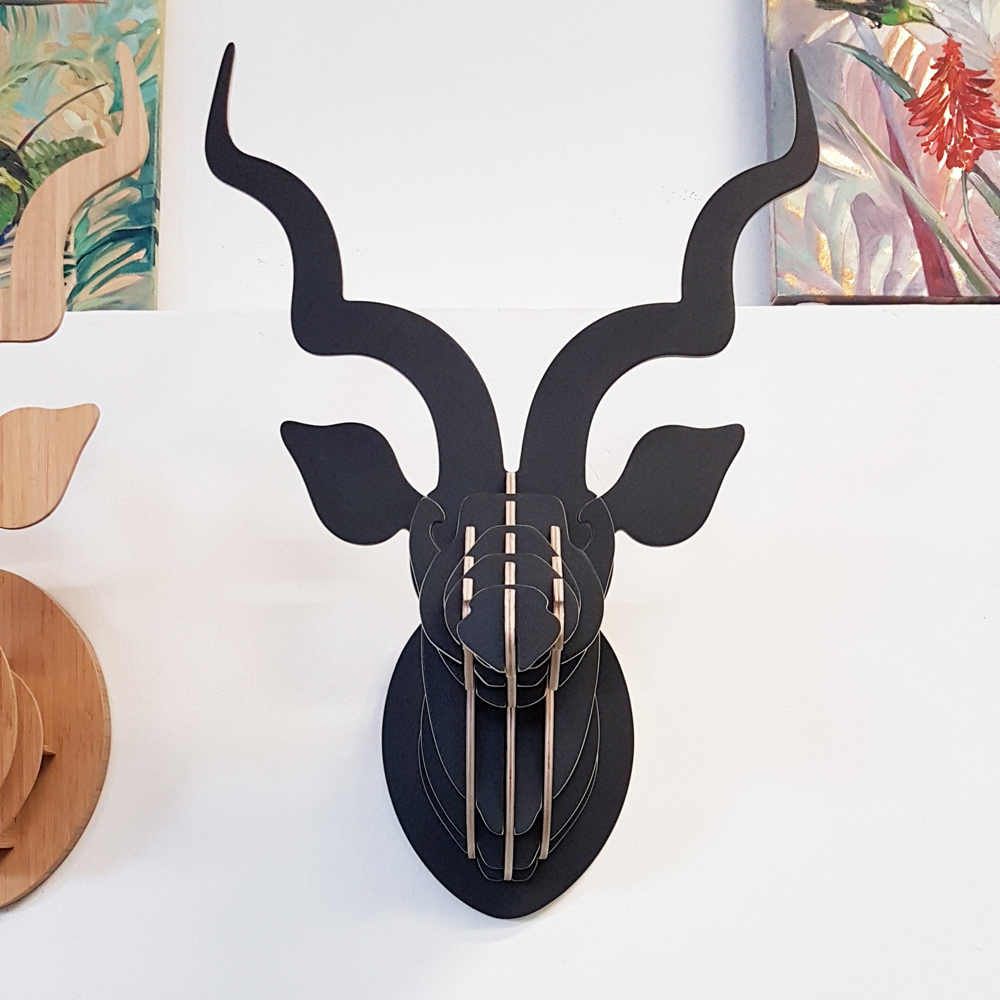 Kudu head painted black