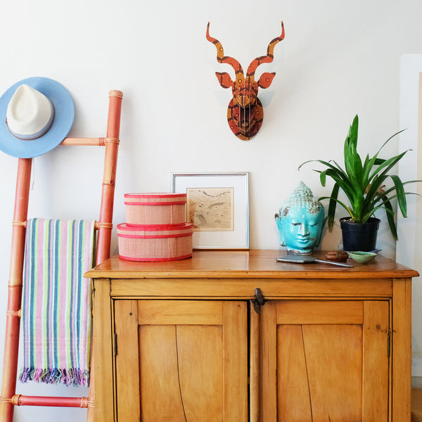 Mini Brown Shweshwe Kudu head.