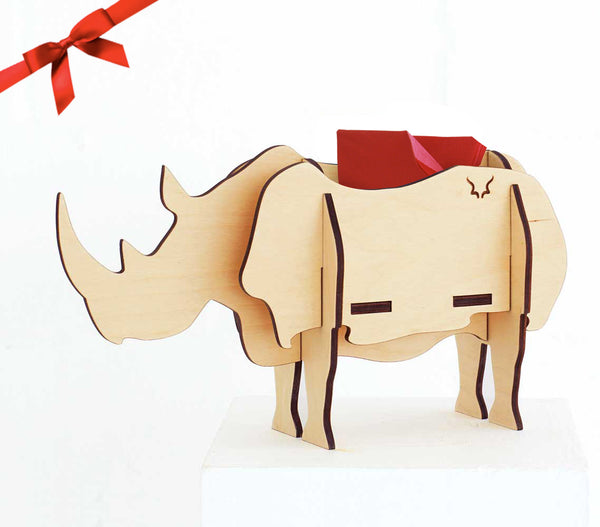 Table decor, Rhino in birch ply, Head on design