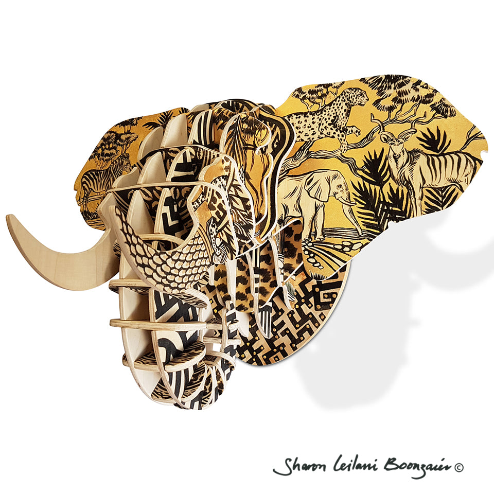 Hand Painted 'Safari' Elephant head.