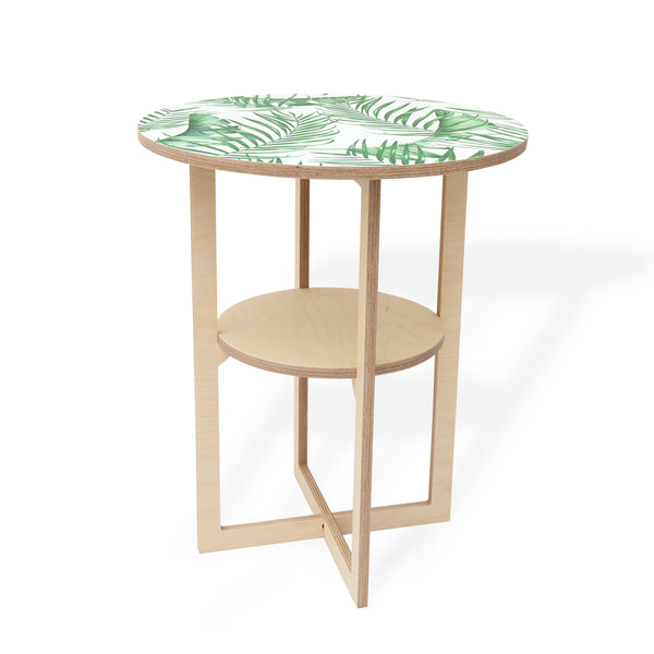 Square Leg Side Table with Luscious Leaf print, Flat packed, Head On Design