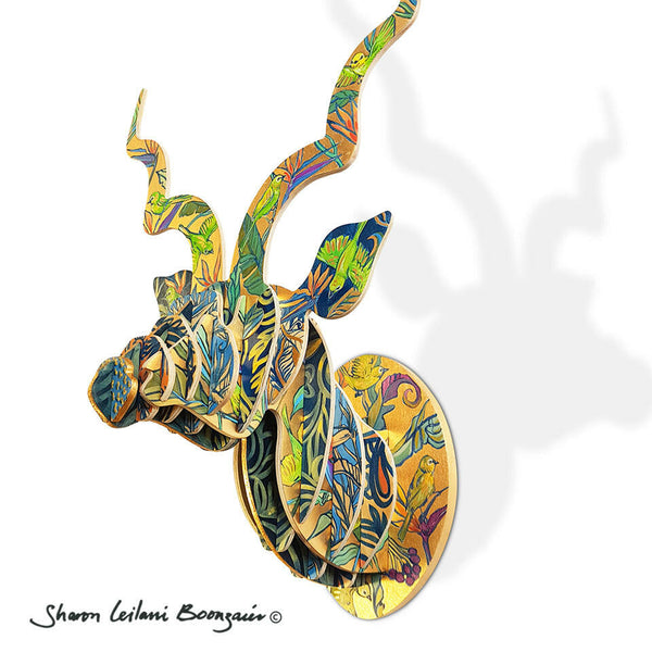 'White-Eye' Kudu head painted by Sharon Boonzaier