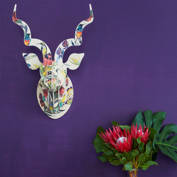 Kudu Head with Fynbos Print