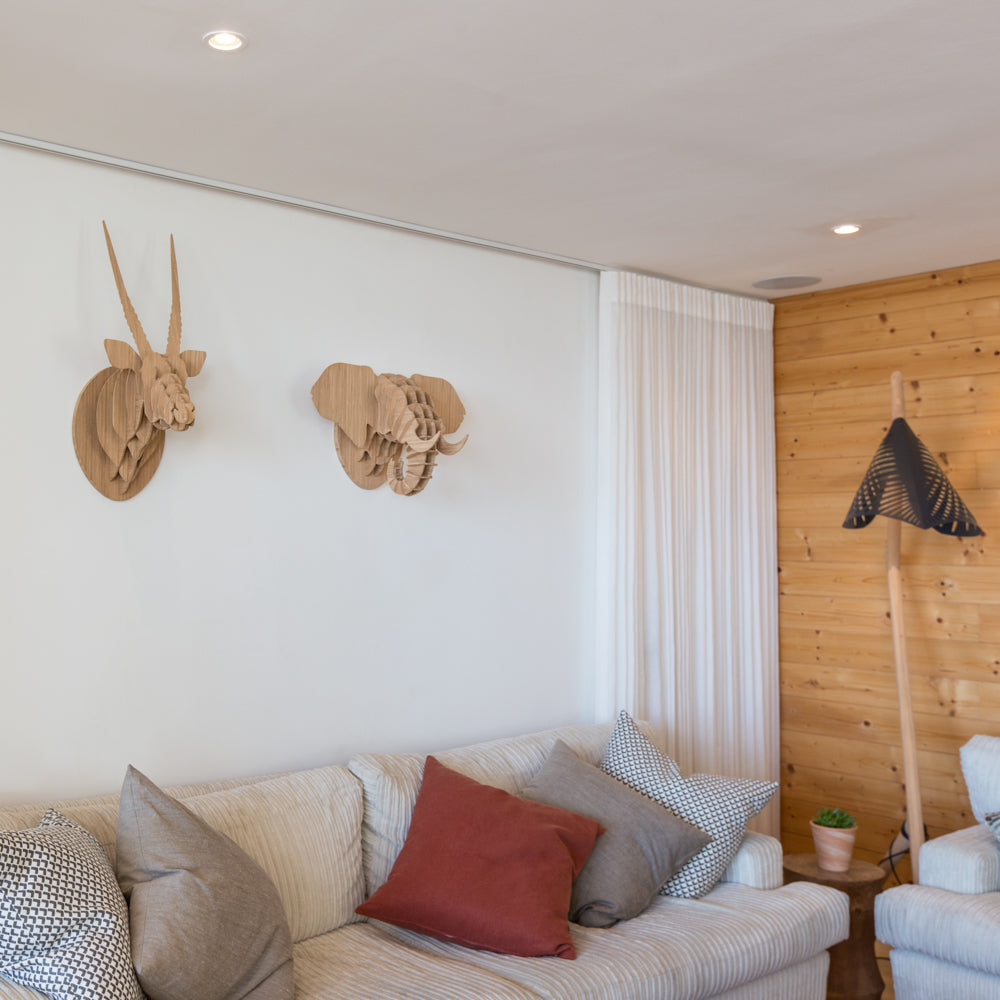 Elephant head sculpture in bamboo